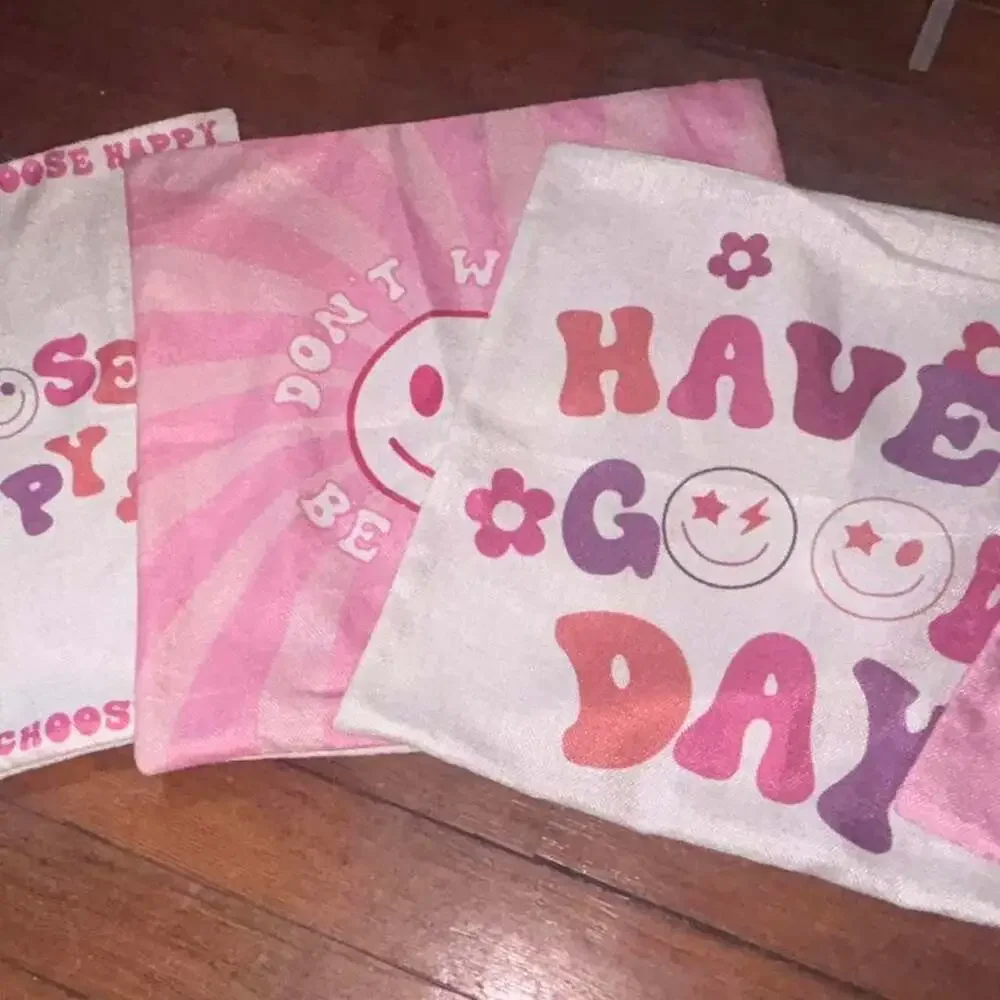6 Pcs Pink and White Preppy Smiley Aesthetic Throw Pillow Covers